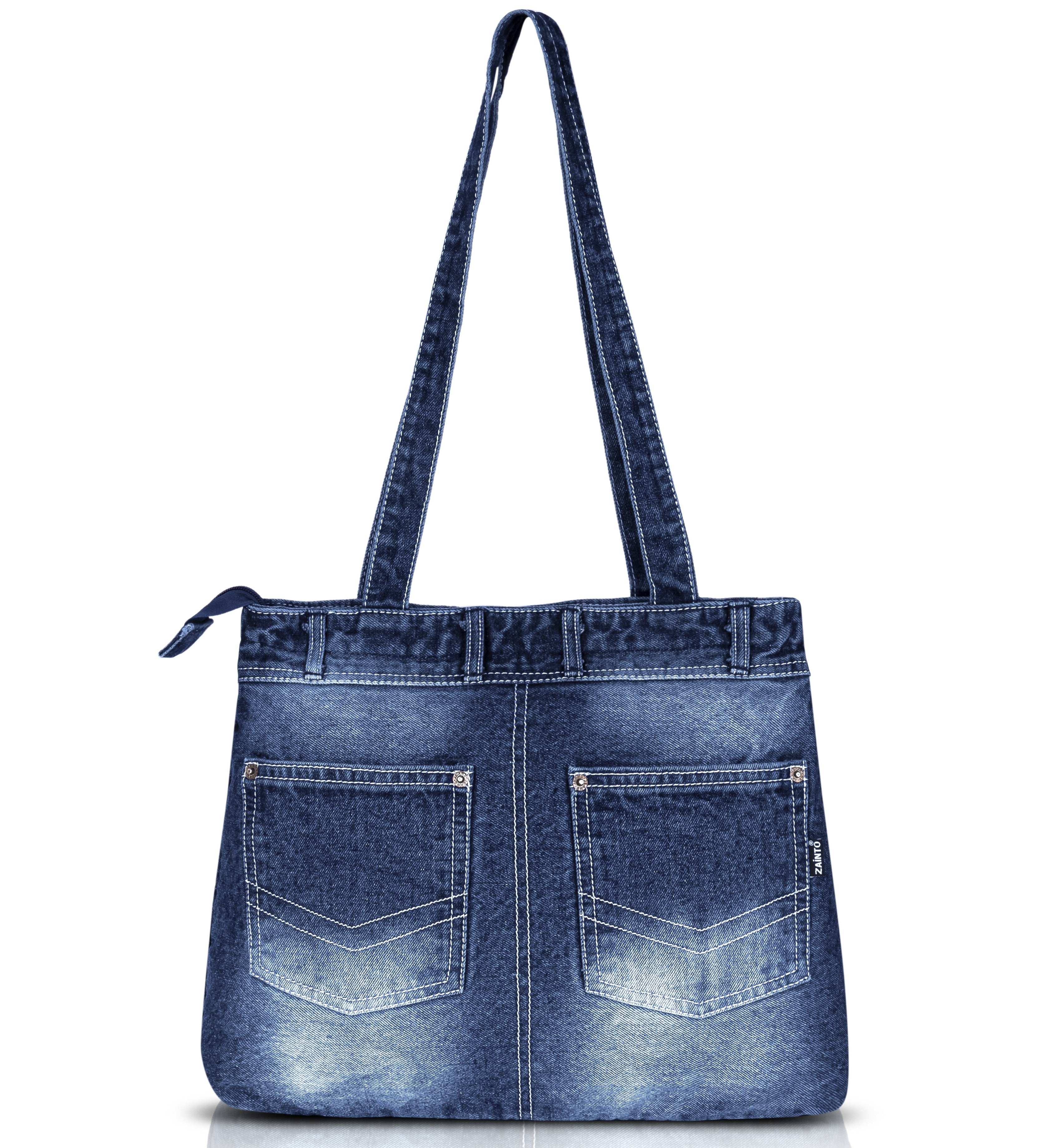 ZAINTO® Denim Tote Bag for Women with Zip Stylish Shoulder Bag for C