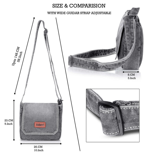 ZAINTO Premium Denim Sling Bag for Women, Multipocket Crossbody, Jeans Side Bag for girls