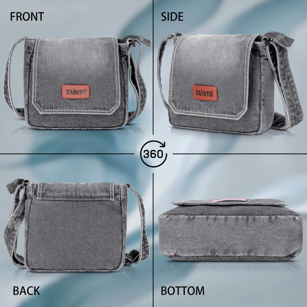 ZAINTO Premium Denim Sling Bag for Women, Multipocket Crossbody, Jeans Side Bag for girls