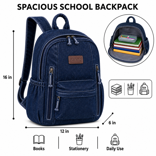 ZAINTO Denim Backpack for Women – Students & College Bookbag