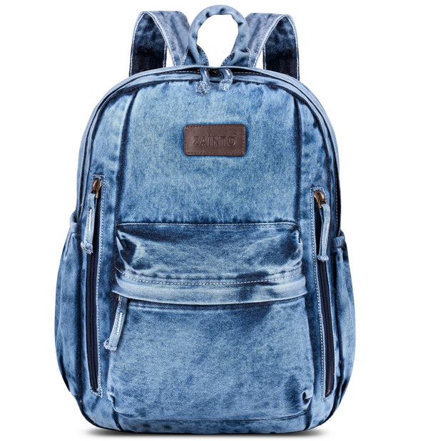 ZAINTO Denim Backpacks for women Stylish Outdoor Travel Commute Daypack Large Capacity Schoolbag College Students Junior High School Students Bookbag