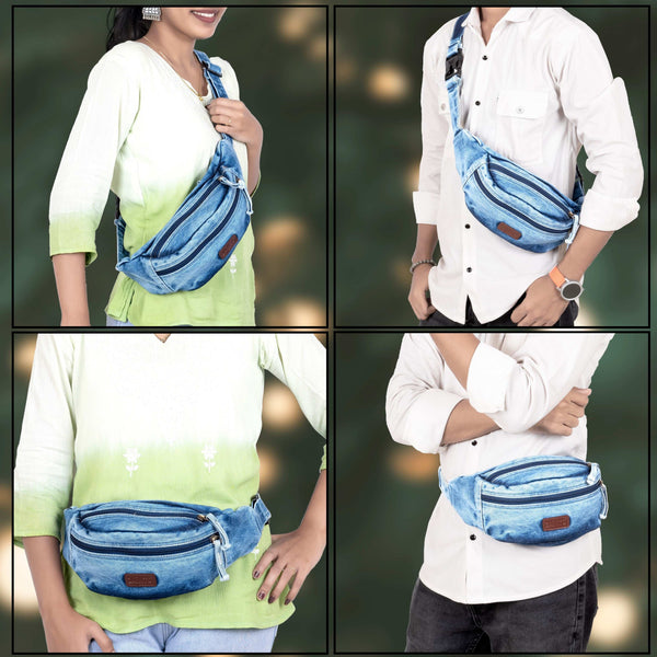 Zainto Denim Waist Bag for Men & Women - Stylish and Durable Fanny Pack for Travel, Hiking, and Everyday Use