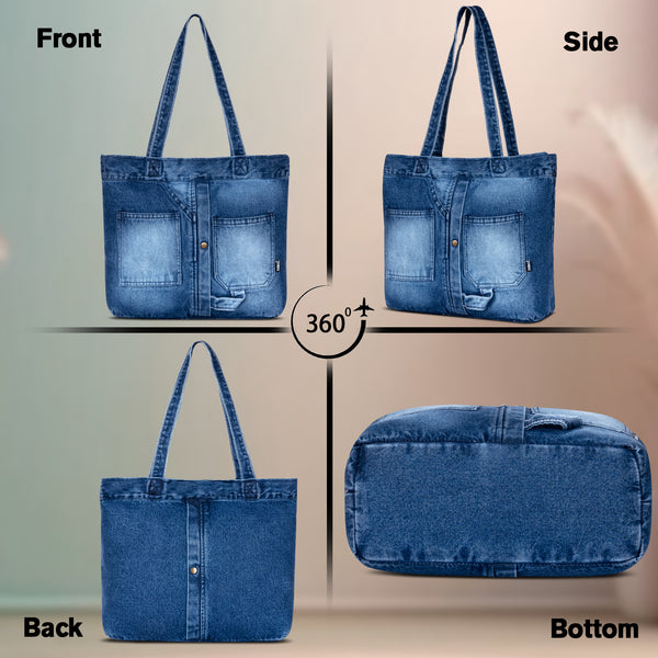 ZAINTO Premium Denim Tote Bag for Women & Girls – Eco-Friendly, Stylish & Spacious Handbag – Washable Like Jeans