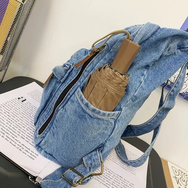 ZAIINTO Denim Backpacks for men and women Schoolbag College Students Junior High School Students Bookbag