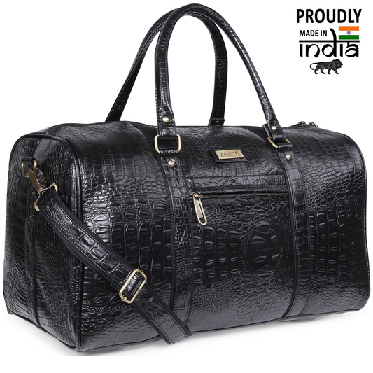 ZAINTO Unisex Stylish Duffel bag for travel Cabin Bags for Travelling Textured Leather Duffle Bags for Men and Women (Black)