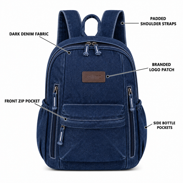 ZAINTO Denim Backpack for Women – Students & College Bookbag