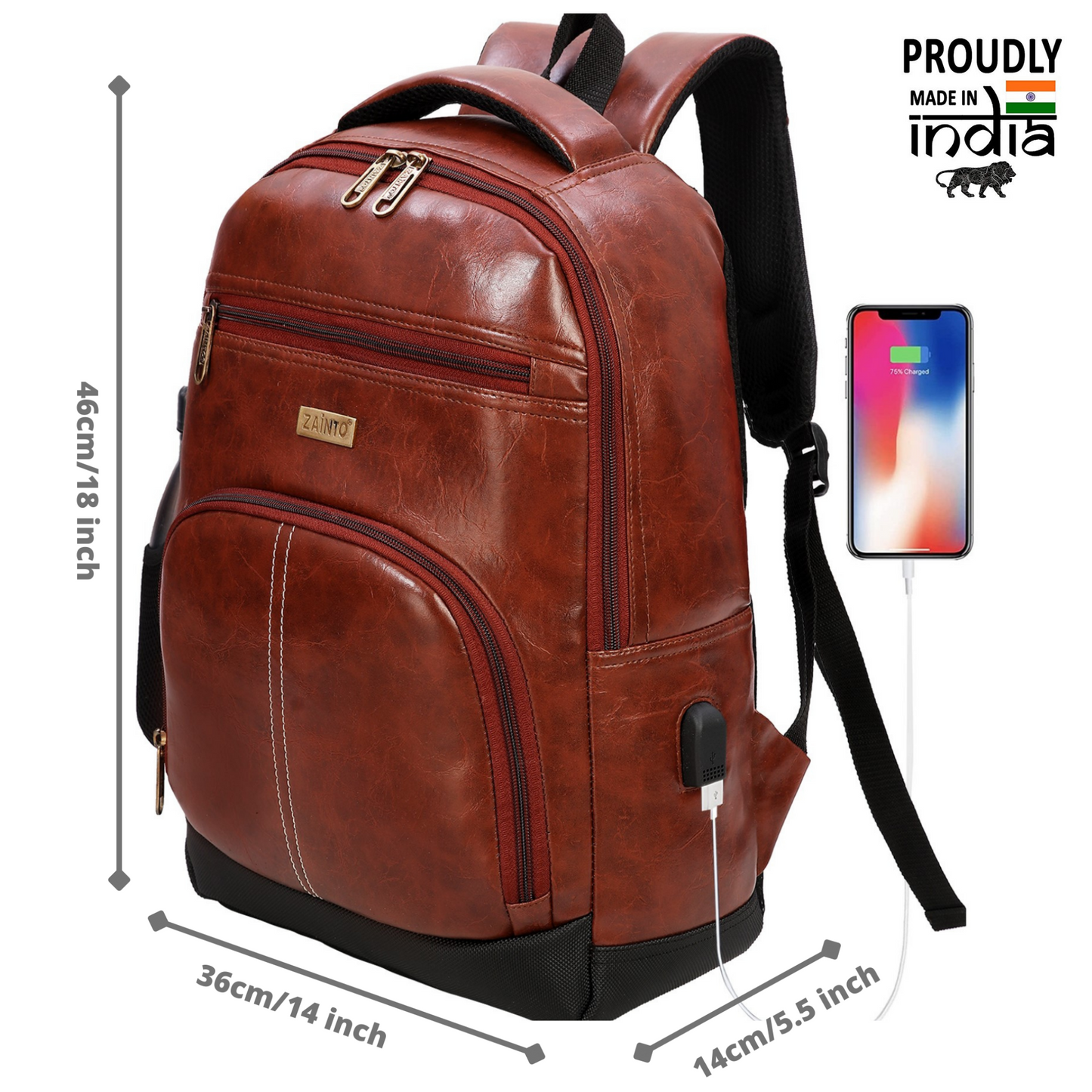 ZAINTO Backpack Laptop Backpack for college and with USB port  (Brown)
