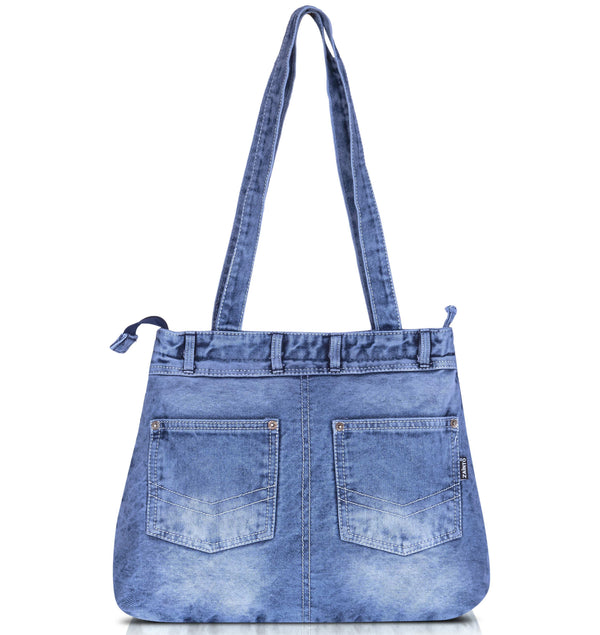 ZAINTO® Women's Denim Tote Bag with Zip Closure | Stylish, Spacious & Durable Shoulder Bag for College, Work & Travel | Eco-Friendly, Lightweight & Reusable Blue Jean Handbag