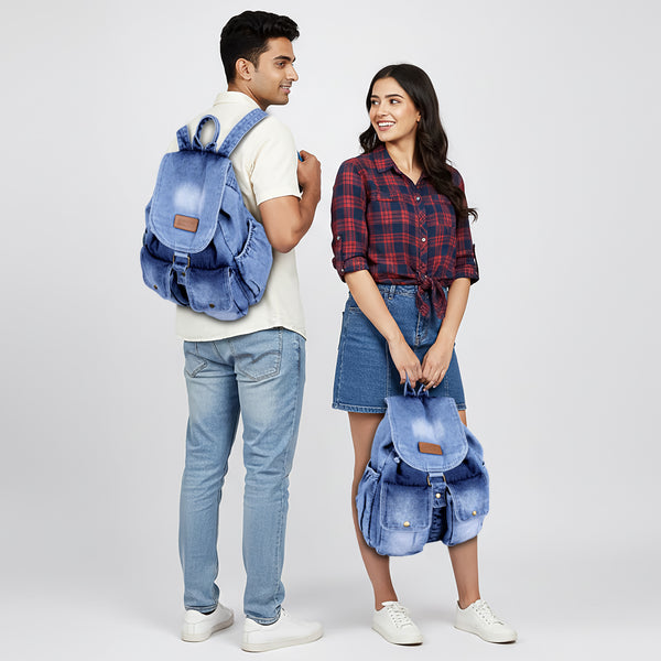 Stylish Denim Flap Backpack for Women & Men