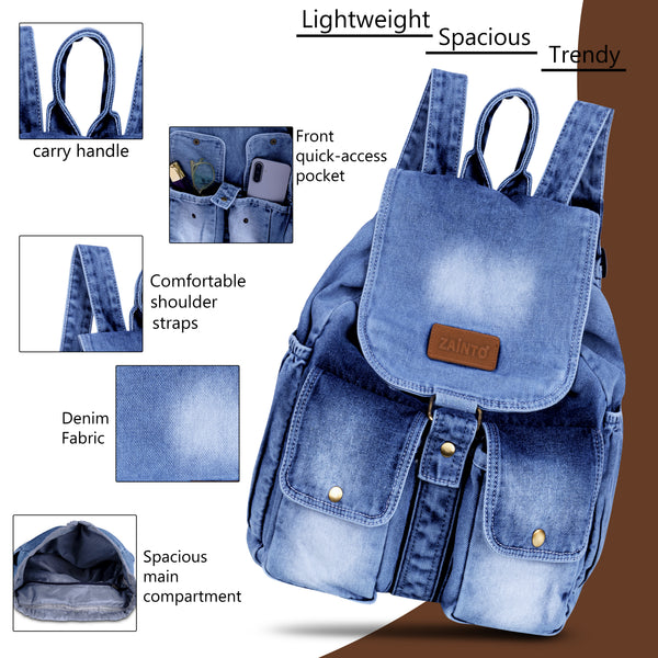 Stylish Denim Flap Backpack for Women & Men