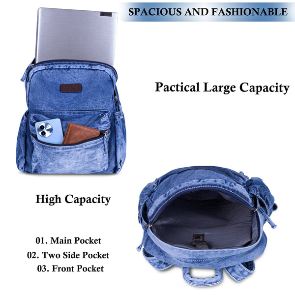 ZAINTO® Women's Denim Laptop Backpack | Eco-Friendly Office & Work Bag with Laptop Sleeve | Stylish Lightweight Professional Bag for Women | Travel, Business, School & Daily Use