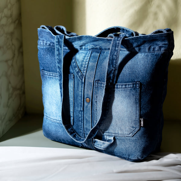 ZAINTO Premium Denim Tote Bag for Women & Girls – Eco-Friendly, Stylish & Spacious Handbag – Washable Like Jeans