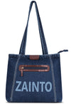 ZAINTO Premium Denim Tote Bag with vegan Leather Detailing - Stylish and Durable Everyday Shoulder Bag for Women stylish Eco-Friendly, Durable, Lightweight