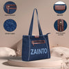 ZAINTO Premium Denim Tote Bag with vegan Leather Detailing - Stylish and Durable Everyday Shoulder Bag for Women stylish Eco-Friendly, Durable, Lightweight