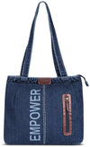 ZAINTO Denim Tote Bag with vegan Leather Detailing - Stylish and Durable Everyday Shoulder Bag for Women stylish Eco-Friendly, Durable, Lightweight