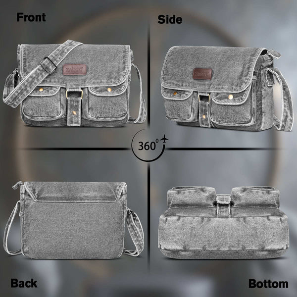 ZAINTO Eco-Friendly Denim Messenger Sling Bag for Men & Women | Upcycled Crossbody Shoulder Bag with Adjustable Strap & Multiple Pockets | Sustainable & Stylish Travel Satchel