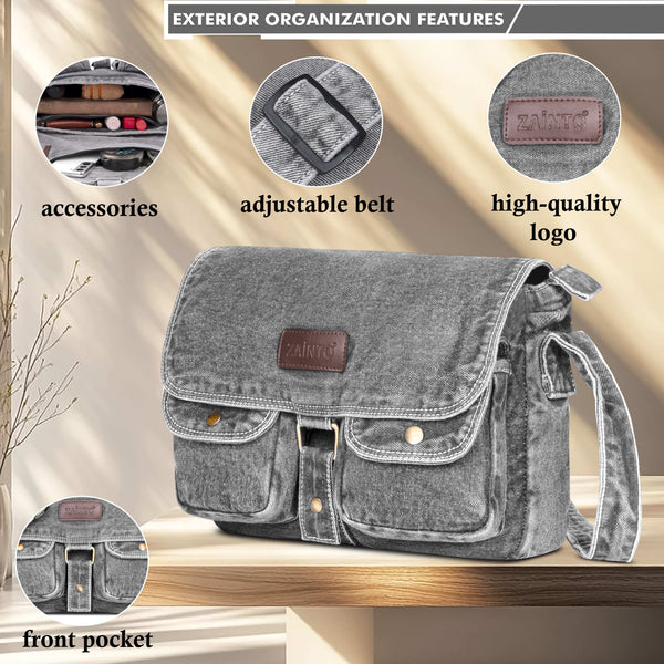 ZAINTO Eco-Friendly Denim Messenger Sling Bag for Men & Women | Upcycled Crossbody Shoulder Bag with Adjustable Strap & Multiple Pockets | Sustainable & Stylish Travel Satchel