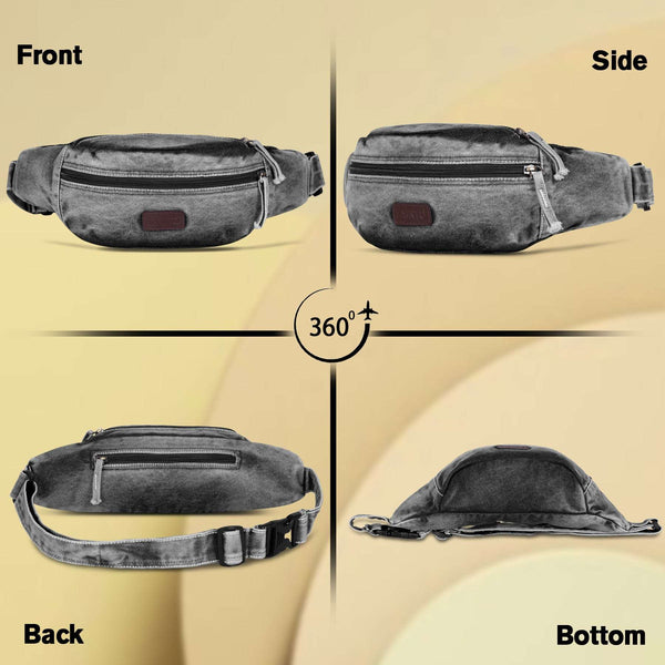 Zainto Denim Waist Bag for Men & Women - Stylish and Durable Fanny Pack for Travel, Hiking, and Everyday Use (Black)