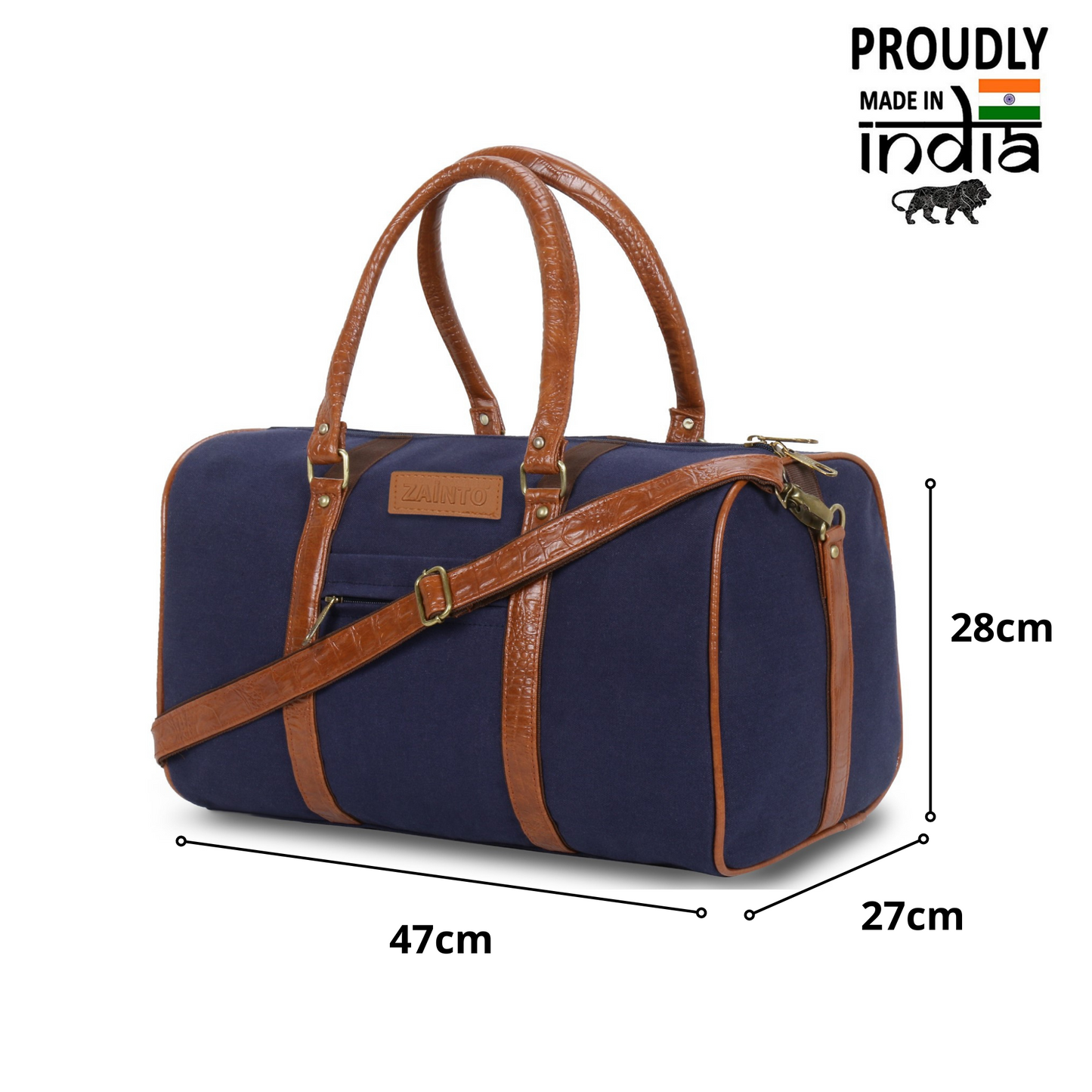 ZAINTO Canvas stylish weekender travel duffle bag for men and women (Navy Blue)